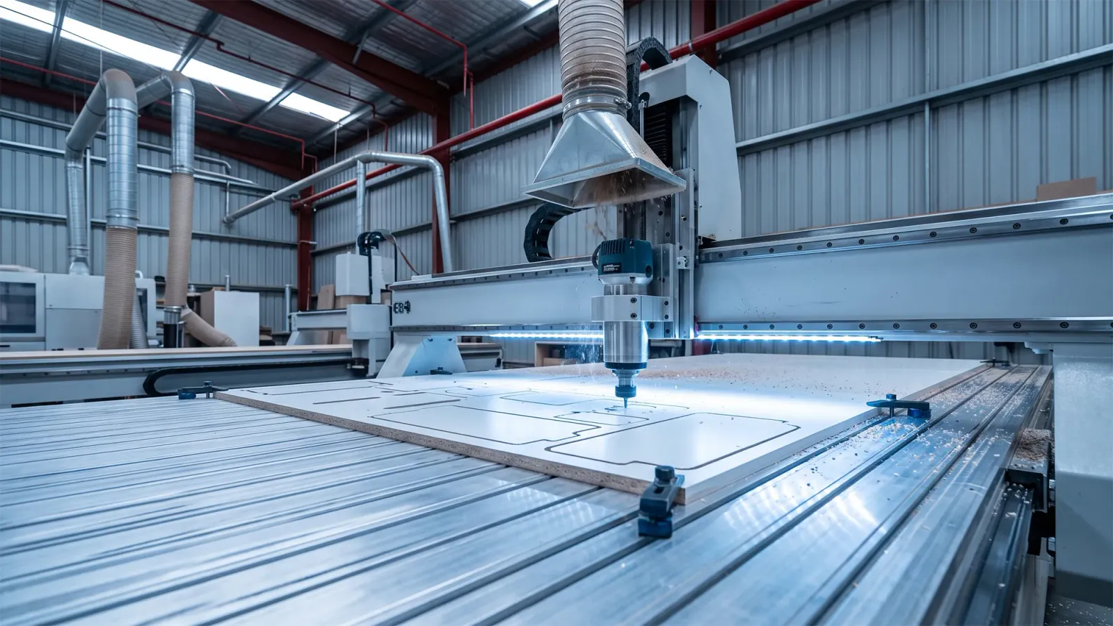 CNC machine cutting cabinetry components